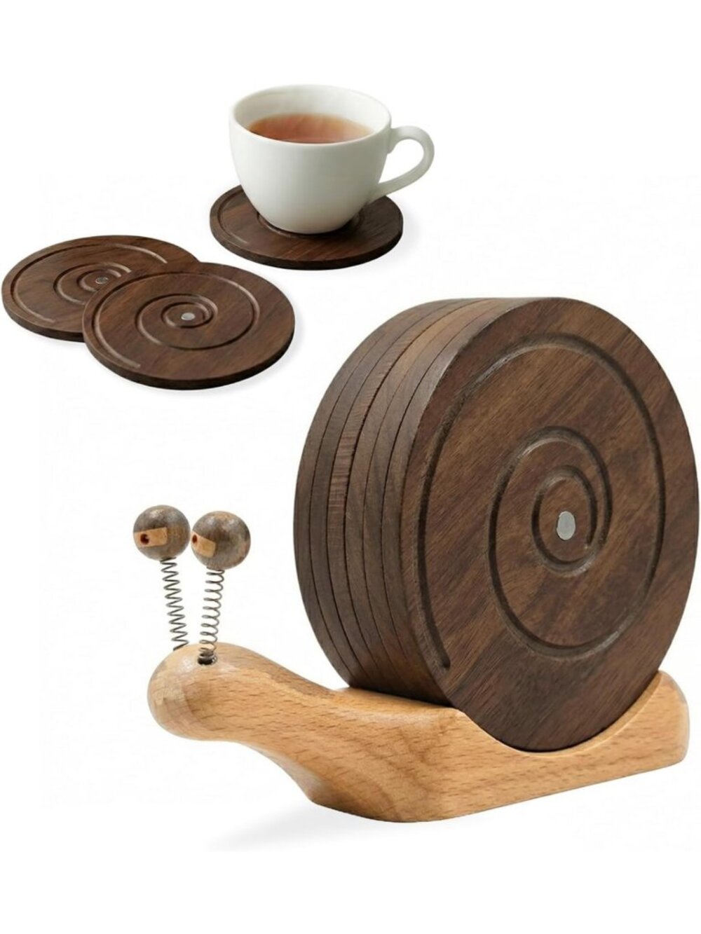 Handcrafted Walnut Snail Coaster Set - 6-Piece Eco-Friendly Drinkware Accessory